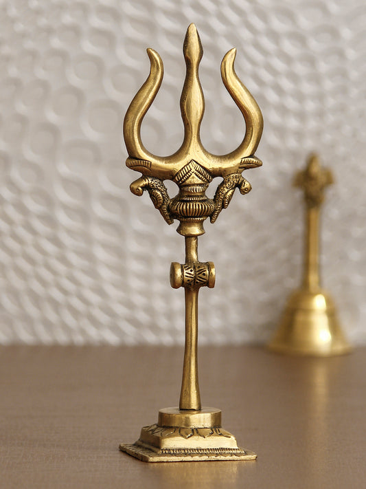 Brass Trishul with Damru Decorative Handcrafted Figurine